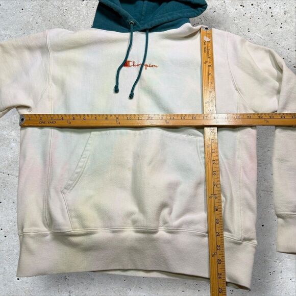 Champion Reverse Weave Hoodie Tie-Dye Upcycled Pastel Pullover Teal Hood Size L - Picture 16 of 16